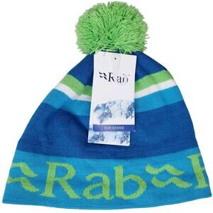 NWT RAB the Bob Beanie in Blue and Green Internal Fleece Headband Pom Pom OSFM